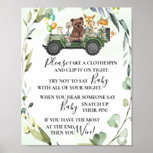 Poster Les animaux des bois ne disent pas Baby shower Jeu