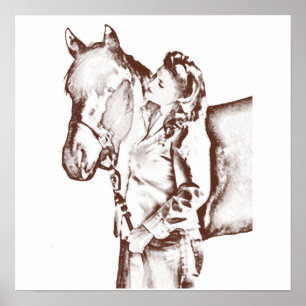 Poster les années 1940 cow-girl et cheval