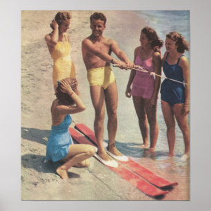 Poster Les années 1940 Ski d'eau filles en maillots de ba