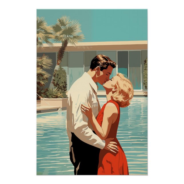 Poster les années 50 Couple Kissing Au Bord De La Piscine (Devant)