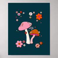 Les années 70 Champignons Rétro Et Fleurs Bleu Mar