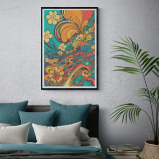 Poster les années 70 Psychedelic Retro Flower AI Art | VI