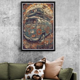 Poster les années 70 psychédélique Hippie Van Retro AI Ar