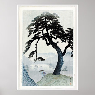 Poster Les arbres et la scène du lac Ukiyo-e