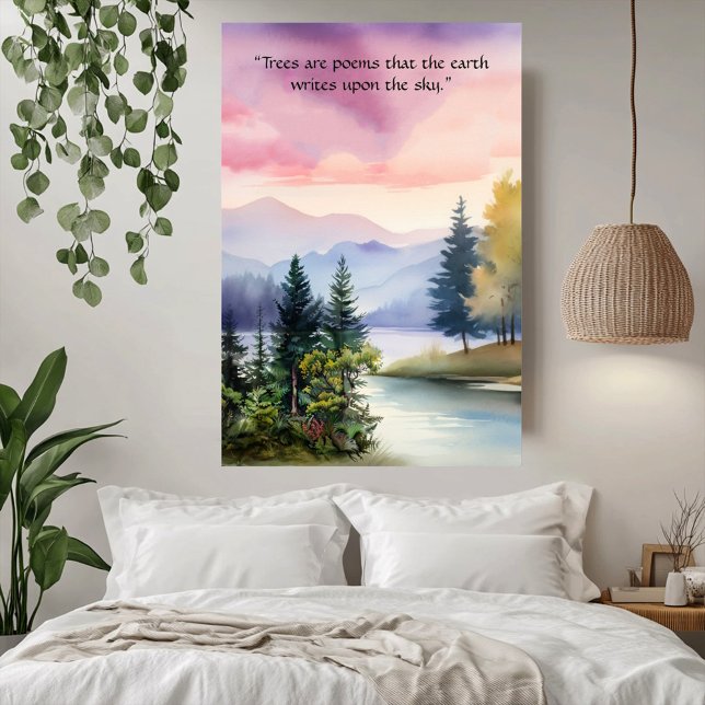 Poster Les arbres sont poèmes Blue Smoky Mountain Pink Nu (Trees are Poems Blue Smoky Mountain Pink Clouds Poster)