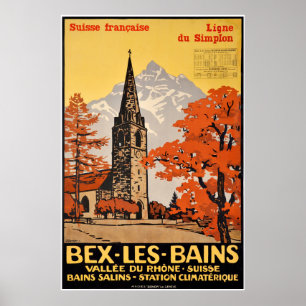 Poster Les Bains, Suisse Française, ligne du Simplon de
