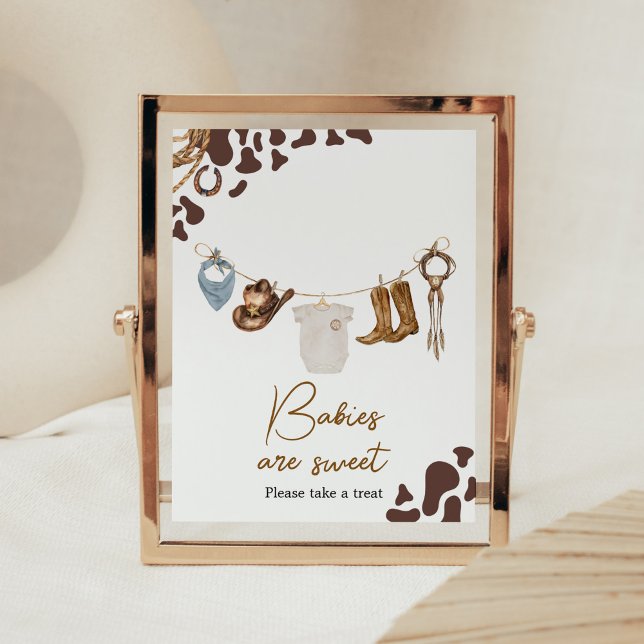 Poster Les bébés Baby showers Cowboy sont doux (Wild West Rodeo Baby Shower Babies are Sweet Sign)