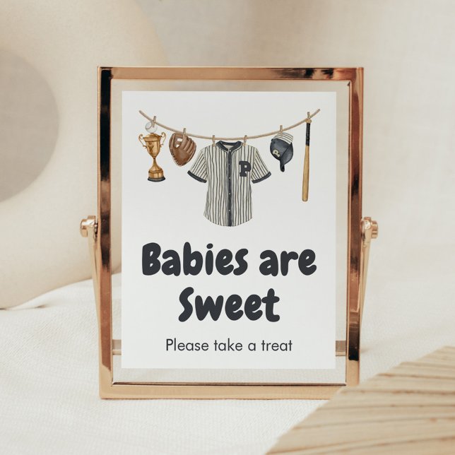 Poster Les bébés de baseball sont douces (Baseball Little Slugger Clothesline Baby Shower Babies are Sweet Sign
)