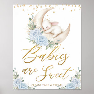 Poster Les bébés lapins floraux bleus de la lune sont dou