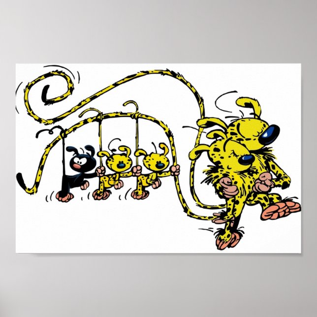 Poster Les bébés Marsupilami pendus sur la queue (Devant)