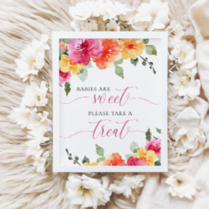 Poster Les bébés sont baby showers floraux de pêche rose-