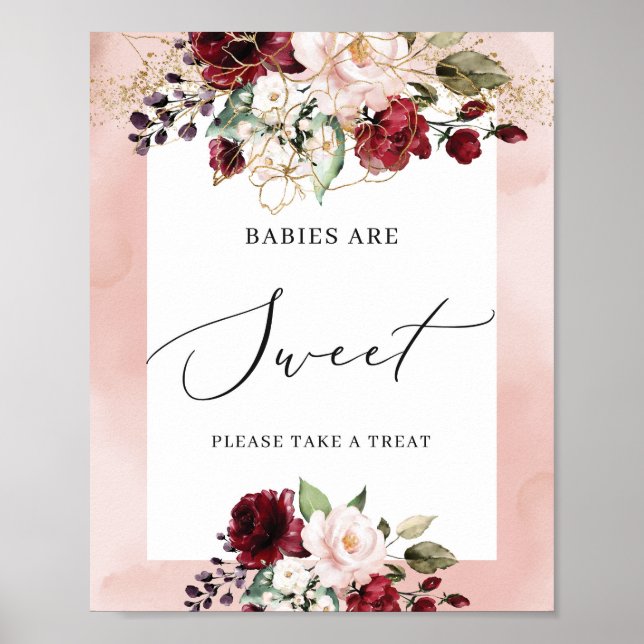 Poster Les bébés sont doux signe bordeaux rousse rose flo (Devant)