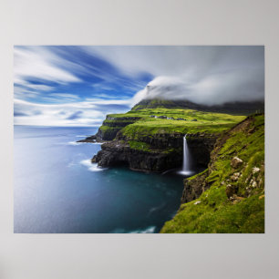 Poster Les cascades   Îles Féroé, Danemark