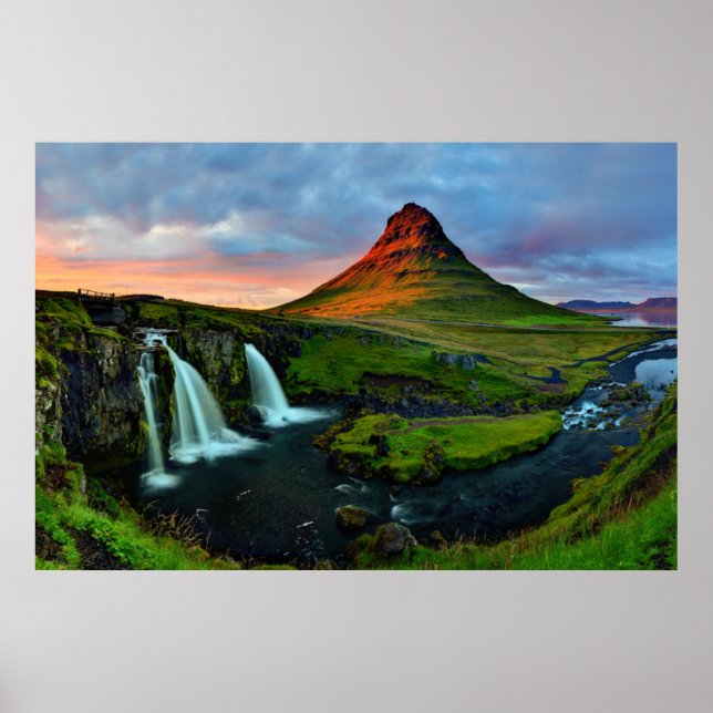 Poster Les cascades | Kirkjufell, Islande (Devant)