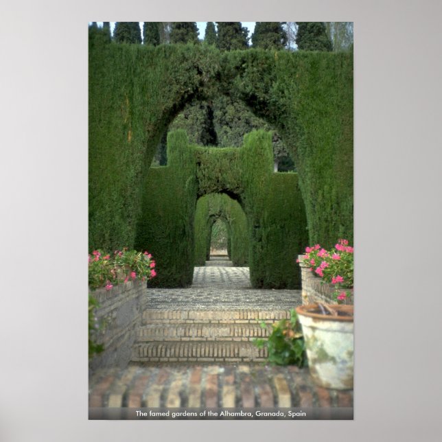 Poster Les célèbres jardins de l'Alhambra, Grenade, Espag (Devant)
