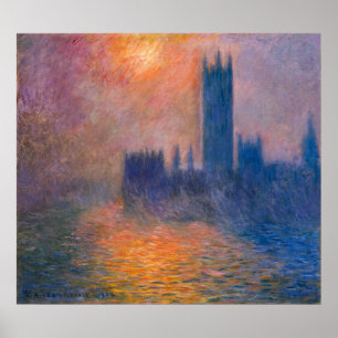 Poster Les Chambres du Parlement de Monet, coucher du sol