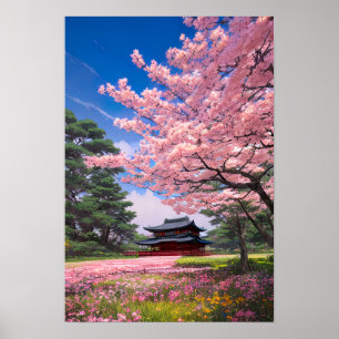 Poster Les Champs Roses Idylliques