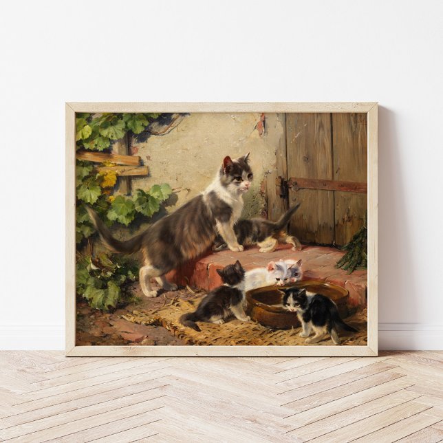 Poster Les chats au Milk Bowl | Julius Adam le Jeune (Créateur téléchargé)