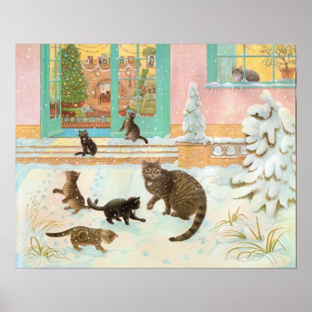 Poster Les chats dans la peinture à la neige (Devant)