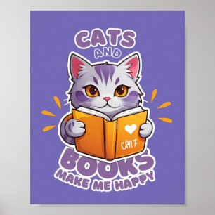 Poster Les chats et les livres me rendent heureux