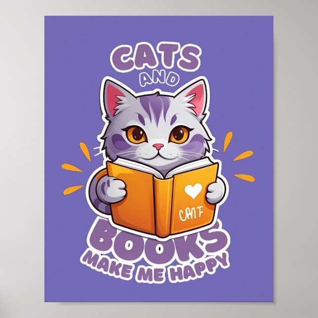 Poster Les chats et les livres me rendent heureux (Devant)