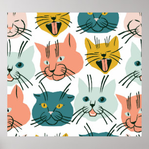 Poster Les chats font face à un Motif Vintage amusant.