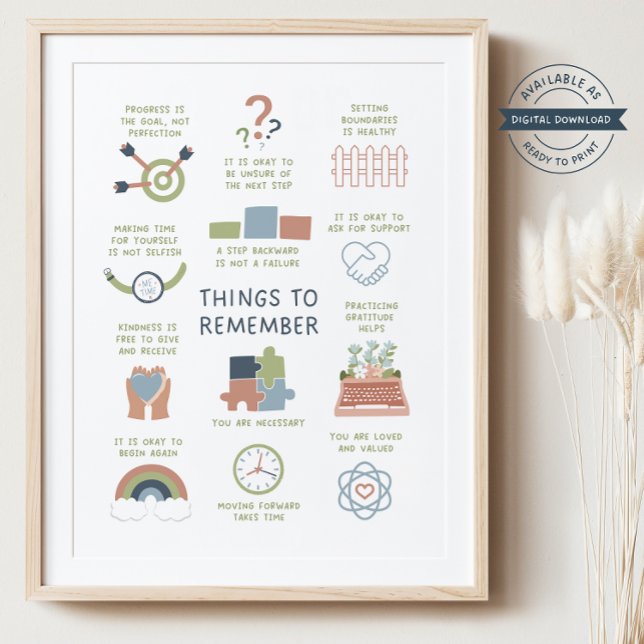 Poster Les choses à retenir Affirmations auto-soins Poste (Things to Remember Affirmations Self-Care, daily affirmation, self-care printable, self care poster)
