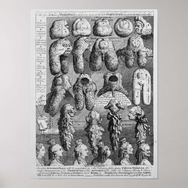 Poster Les Cinq Ordres de Perriwigs, 1761 (Devant)