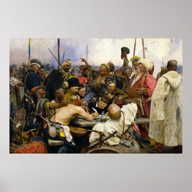 Poster Les cosaques de Zaporozhye par Ilya Repin (Devant)