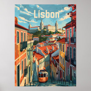 Poster Les couleurs de Lisbonne : Tramways dans les rues 