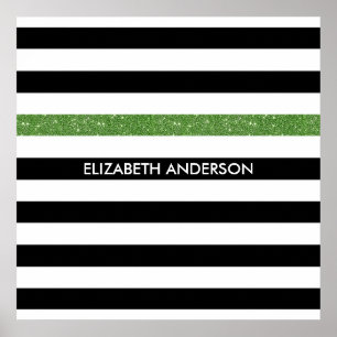 Poster Les couleurs modernes de Black Stripes FAUX Green 