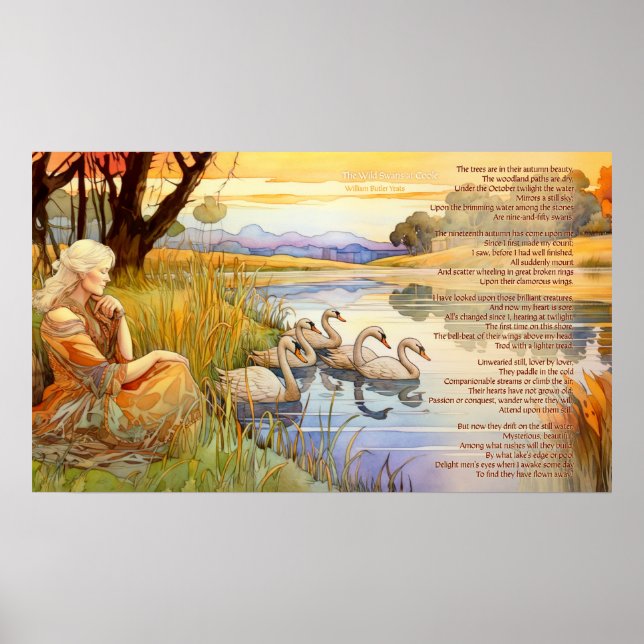 Poster Les cygnes sauvages à Coole poème et oeuvre d'art (Devant)