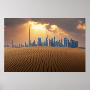 Poster Les déserts   Vue Skyline de Dubaï depuis la dune