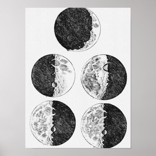 Poster Les dessins de Galileo des phases de la lune (Devant)