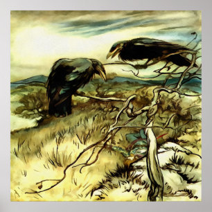 Poster Les deux corbeaux ou corbies Twa font un mane
