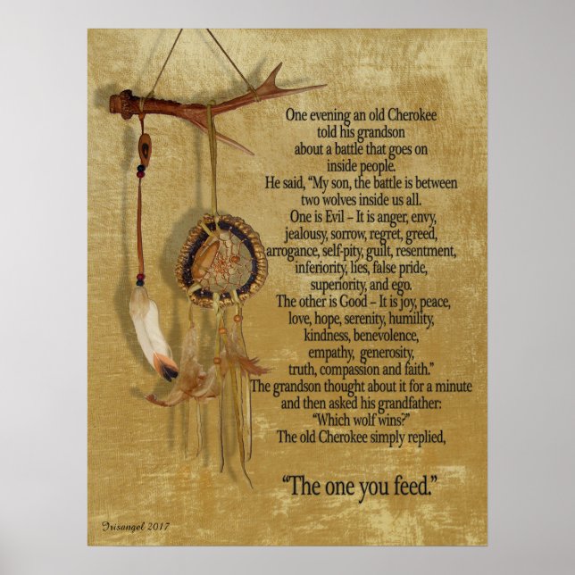 Poster Les Deux loups, proverbe Cherokee (Devant)