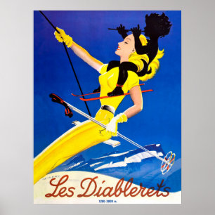 Poster Les Diablerets, femme en téléski