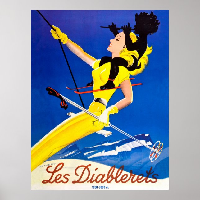Poster Les Diablerets, femme en téléski (Devant)