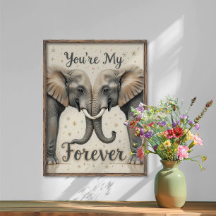 Poster Les éléphants dans l'art de l'amour pour toujours