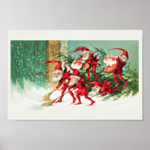 Les elfes de père Noël balayent la neige