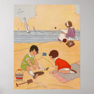 Poster Les Enfants Jouant À L'Affiche De La Plage