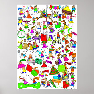 Poster Les Enfants Sont Super Belle Cartoon Stick Figure 