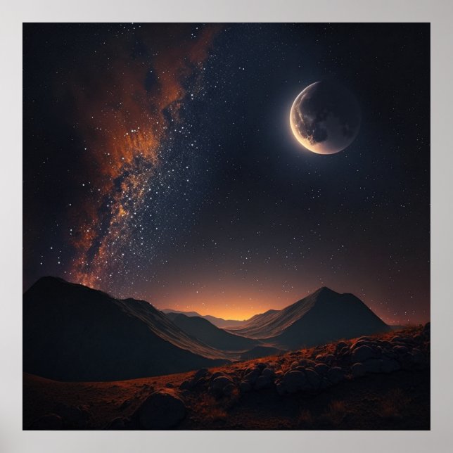 Poster Les étoiles brillent dans le ciel et la lune -3 (Devant)