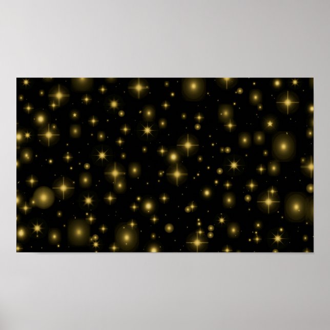 Poster Les étoiles d'or et les étincelles sur le noir (Devant)