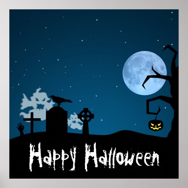 Poster Les fantômes d'Halloween au cimetière (Devant)