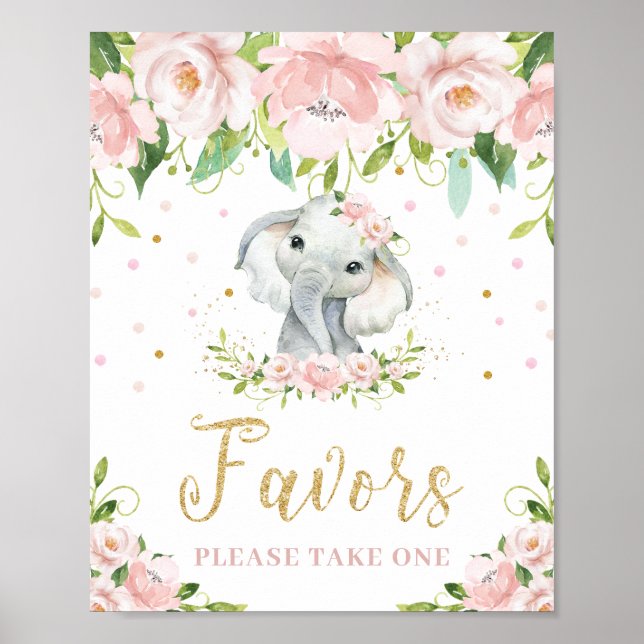 Poster Les Faveurs Florales Pink Eléphant Blush Prennent  (Devant)