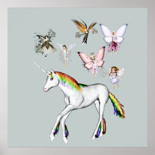 Poster Les fées colorient la licorne