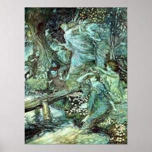 Poster Les fées d'Arthur Rackham, bleu