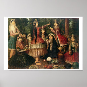 Poster Les femmes et les enfants dans un jardin, 19ème