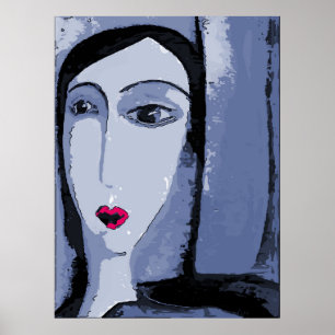Poster Les filles face en gris Abstrait